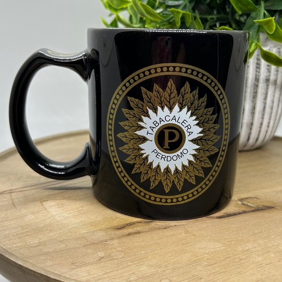 Tabacalera Perdomo Cigar Brand Celebrated on 16 oz High-Gloss Black Coffee Mug - Picture 3 of 8